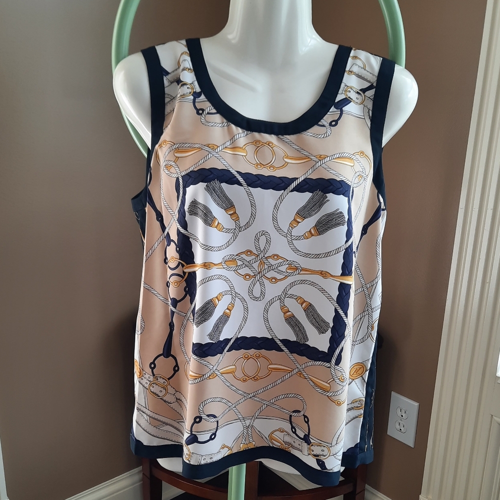 Adrienne Vittadini Horsebit Belt Rope Print Top - Picture 7 of 8